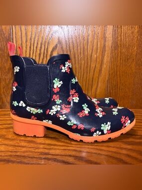 Cougar Terri Waterproof Floral Chelsea Rain Boots Navy Rubber Size 8